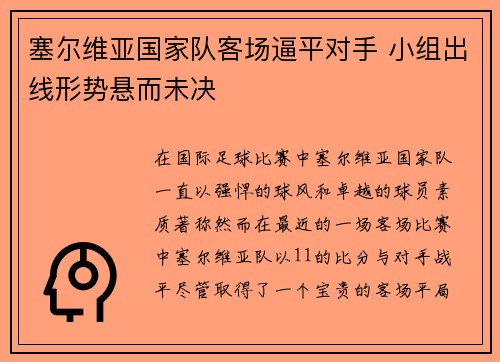 塞尔维亚国家队客场逼平对手 小组出线形势悬而未决