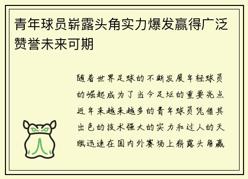 青年球员崭露头角实力爆发赢得广泛赞誉未来可期